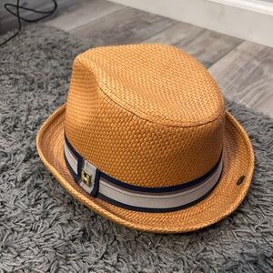 Peter Grimm Fedora Style Straw Hat with Black and Gray Band